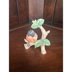 Hand-Painted Ceramic Oriole Figurine Perched On Tree Branch